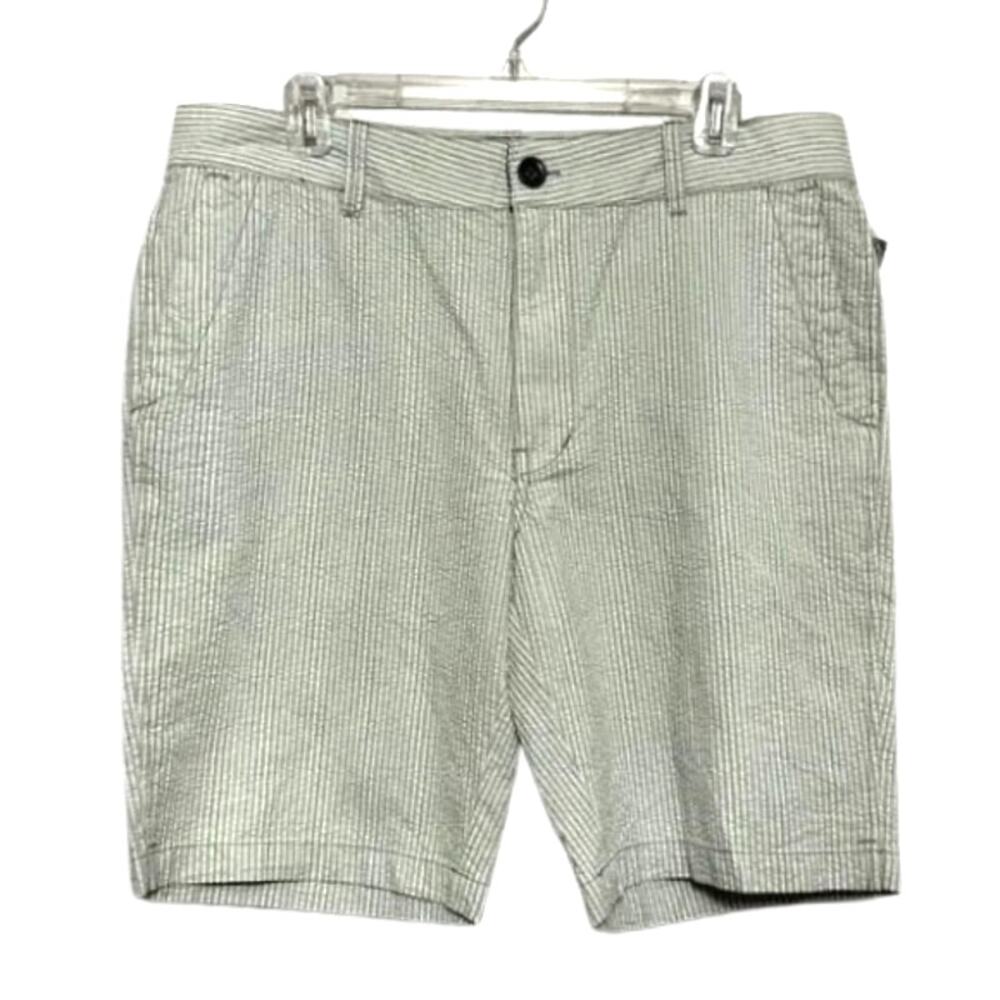 Union Chino Shorts Seersucker Pattern Flat Front Lightweight Green White 36W NWT